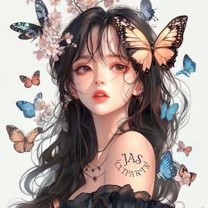 10 Planner girl clipart - Butterfly Fashion Girl JPGs Cabelo caprichoso Primavera Junk Journal decoração de moletom de primavera Scrapbooking Uso comercial