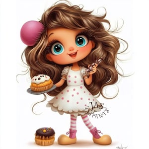 15 Baking Girl Clipart - Baker Watercolor Graphics JPG Whimsical quirky girl Clip art Kitchen Recipe Card Scrapbook Junk Journal Bakery Logo