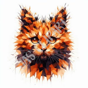 Clipart chat d'Halloween fougueux PNG - visage effrayant de Maine coon noir orange - graphique à sublimation pour la conception de t-shirts et décoration fantasmagorique d'automne animalier,