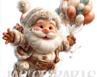 Vintage Floral Santa Clipart: Shabby Chic Christmas PNG (Digital Download)
