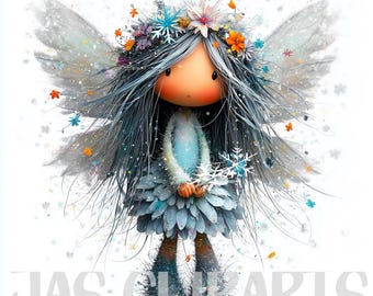 12 Whimsical Fairy Clipart: Cute Winter Christmas Fairy PNG, Fantasy Birthday Fairy Magical Winter Fairy Printable Art, Sublimation Design
