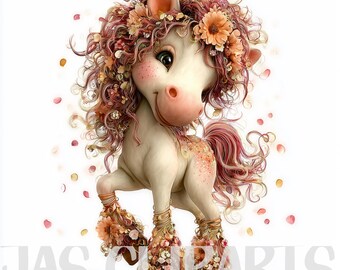 15 imágenes prediseñadas de poni rosa: PNG de caballo coqueto con flores para decoración de guardería, tarjetas y manualidades de unicornio de cumpleaños, sublimación (descarga digital) n.° 2