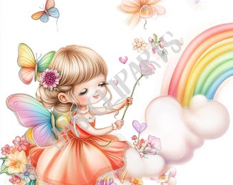Clipart de Fada Arco-Íris: Mês do Orgulho LGBTQIA+ PNG, Adesivo para Diário de Arte (Download Digital)