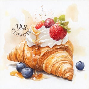 12 Patisserie Aquarell Bundle JPG Süße Bäckerei Clipart Französische Croissants Gebäck Frühstück Süßigkeiten Clipart Kommerzielle Nutzung