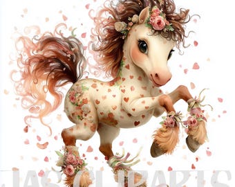 18 imágenes prediseñadas de poni de San Valentín: imágenes PNG de caballos florales para decoración infantil, imágenes PNG de caballos occidentales, San Valentín, amor, besos y abrazos (descarga digital)