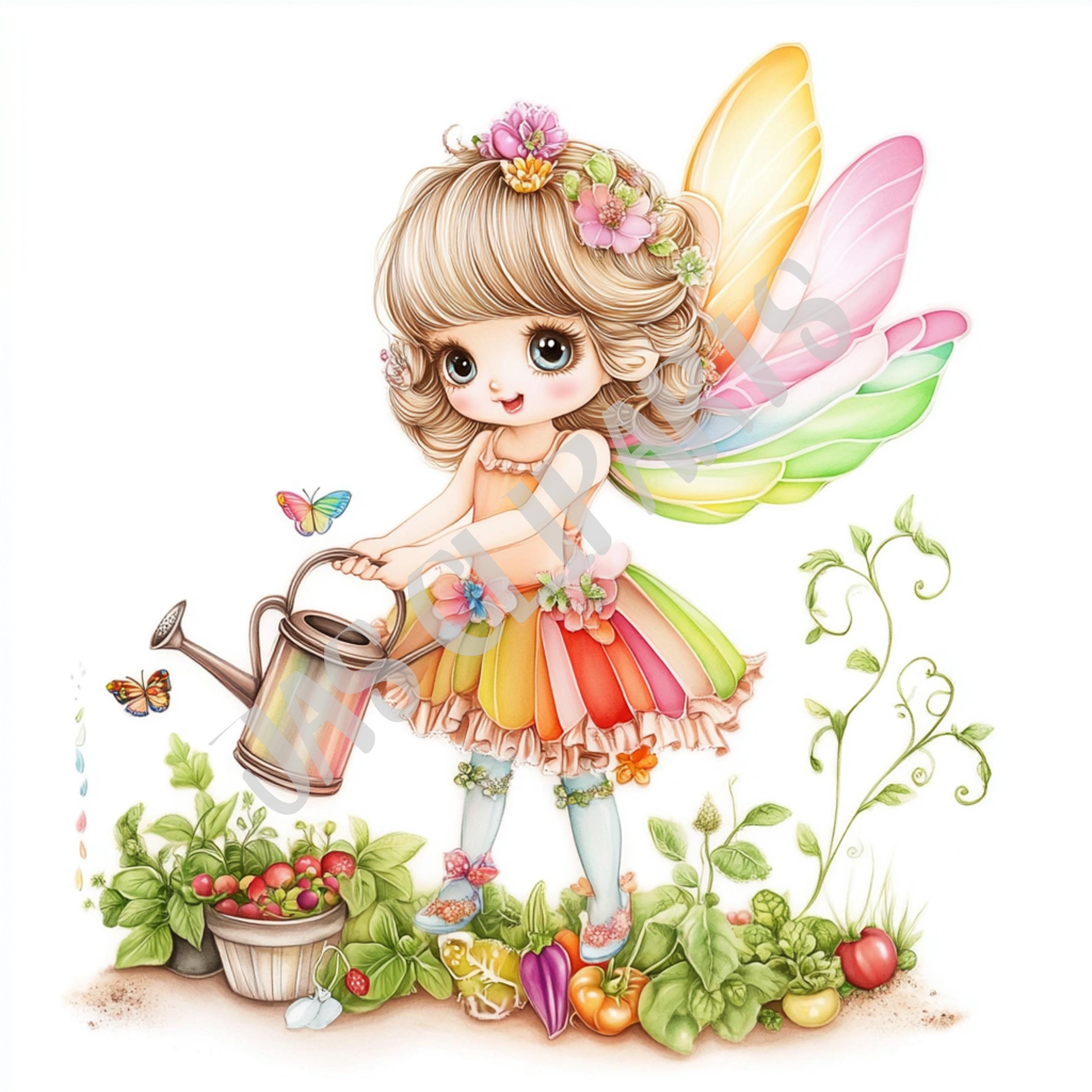 Watercolor Garden Fairy Clipart | Rainbow Wings PNG (digital Download ...