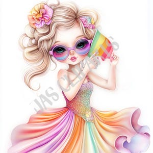 Clipart fille fierté arc-en-ciel - mignon Fashion Girl Clipart mois de la fierté Gay Lesbian Pride drapeau PNG téléchargement numérique Junk Journal autocollant numérique