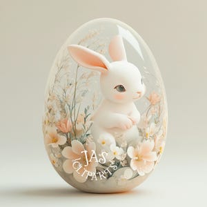 Clipart di uova di coniglietto pasquale - Elegante coniglio pastello 3D in uovo floreale, illustrazione digitale primaverile, JPG di Pasqua, arte di coniglietto carino, uso commerciale
