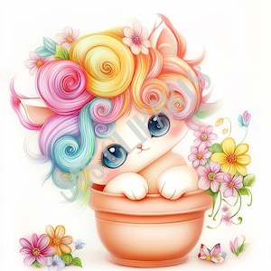 Joli chat arc-en-ciel en fleurs Pride Kitty en fleurs drapeau de la fierté lesbienne Gay LGBTQIA PNG en téléchargement numérique Junk Journal Sticker numérique