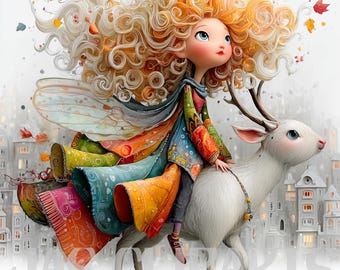 10 Christmas Fairy Clipart: Magical Winter Fairy Riding Reindeer PNG Holiday Fairy Digital Download Fantasy Birthday Sublimation Design