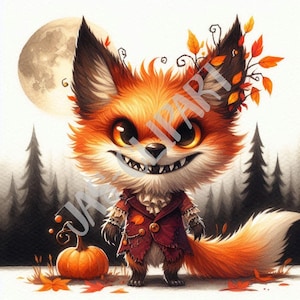 Cute Halloween Fox Clipart – Autumn Woodland Animal PNG for Kids Shirt, Pumpkin Fall T-Shirt Design, Spooky Forest Art, Woodland Printable