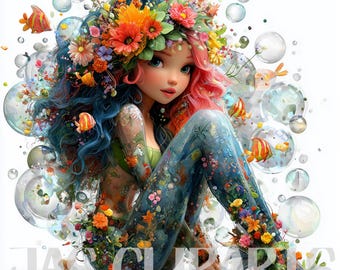 22 Clipart di vita marina e sirene: code di sirena glitterate festive, corallo, elementi da spiaggia per inviti, decorazioni per biglietti d'auguri e lavoretti di carta