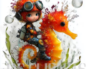 10 imágenes prediseñadas de acuarela submarina: decoración para habitación infantil, arte mural para bebés, lindos animales marinos en formato PNG para baby shower. Paquete de imágenes prediseñadas para manualidades en papel y diario de recortes.