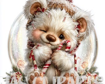 40  Christmas Teddy Bear Clipart: Festive Holiday Graphics Snow Globe Clipart Bundle PNG, Christmas Bear (Digital Download - Commercial Use)