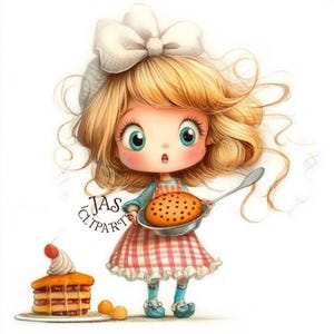 17 Clipart de Baking Girl - Baker Watercolor Graphics JPG Planner Cozinha caprichosa e peculiar Receita de cozinha Cartão de cozimento Kit de diário de lixo de panificação