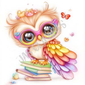 Clipart hibou arc-en-ciel - mignon animal de la fierté du mois PNG hibou lunatique Art du mois de la fierté kawaii pastel téléchargement numérique Junk Journal autocollant numérique
