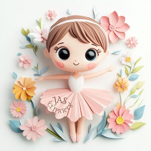 14 baby shower clipart-3D pop-art PNG mode meisje roze ballerina bloem lente clipart verjaardagskaart maken junk Journal commercieel gebruik
