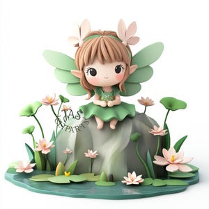 14 baby shower clipart-3D-art PNG schattige fee betoverde fee waterval waterlelie clipart verjaardagskaart maken junk Journal commercieel gebruik