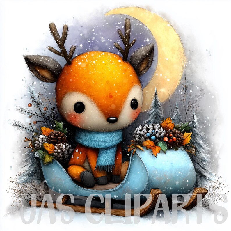 Watercolor Baby Deer Clipart: Christmas Reindeer PNG (digital Download ...