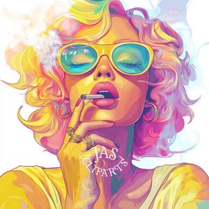 Clipart de Chica Mala Retro – Mujer con Estética Neón JPG 300 DPI – Ilustración Pop Art Vanguardista – Descarga Digital para Camisetas y Uso Comercial