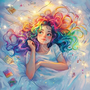 10 Fantastycznych Dziewczynek Marzeń Clip Art, Wysoka Rozdzielczość JPG 300 Dpi, Ekscentryczna Dziewczyna Kolorowe Włosy, Scrapbooking, Junk Journaling, Pobieranie Cyfrowe