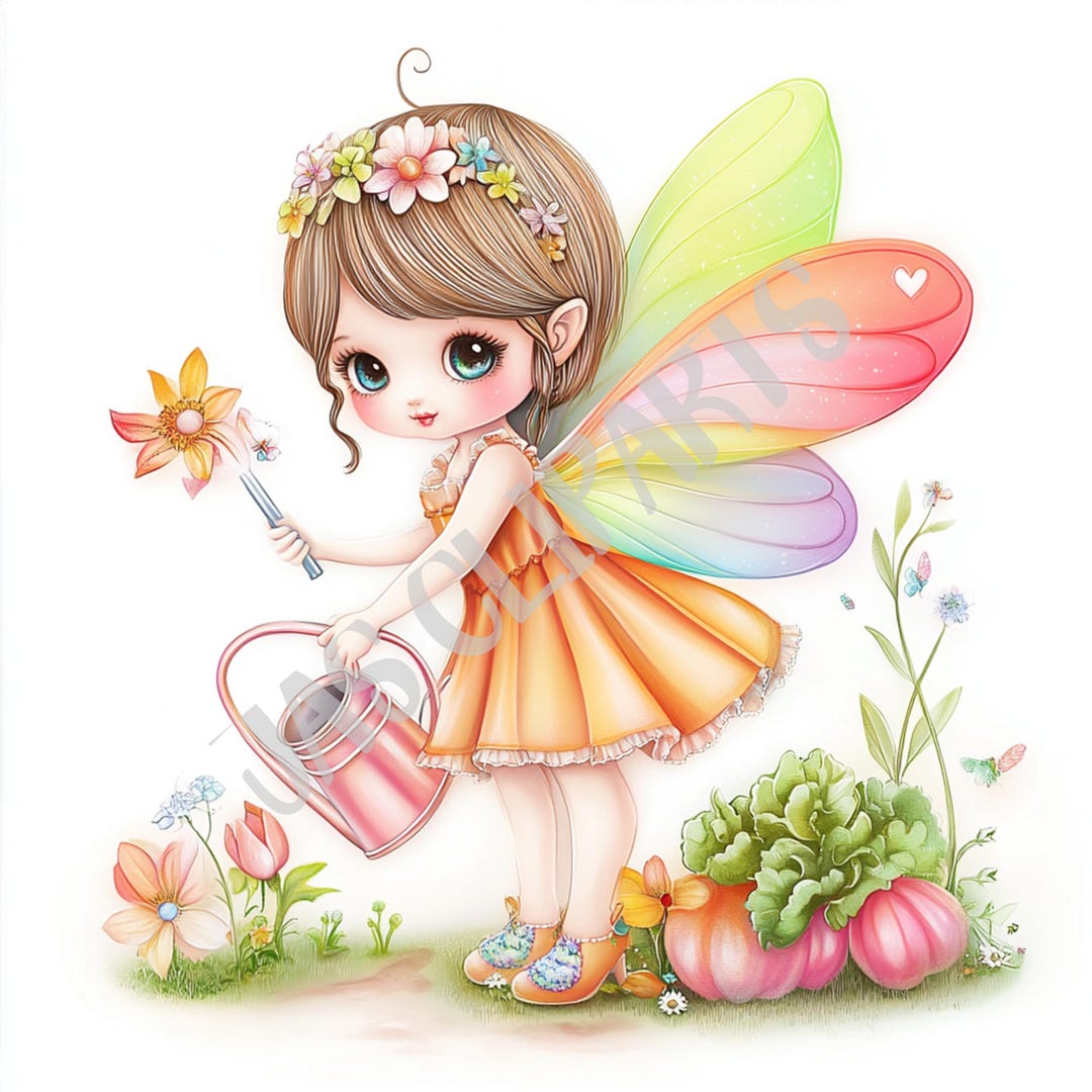 Watercolor Garden Fairy Clipart | Rainbow Wings PNG (digital Download ...