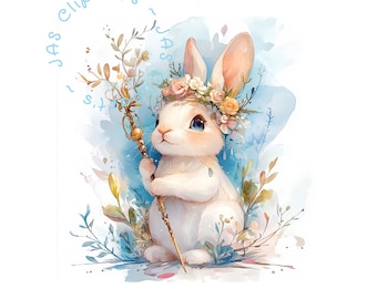 Watercolor Bunny Clipart | Floral Crown Rabbit PNG (digital Download ...