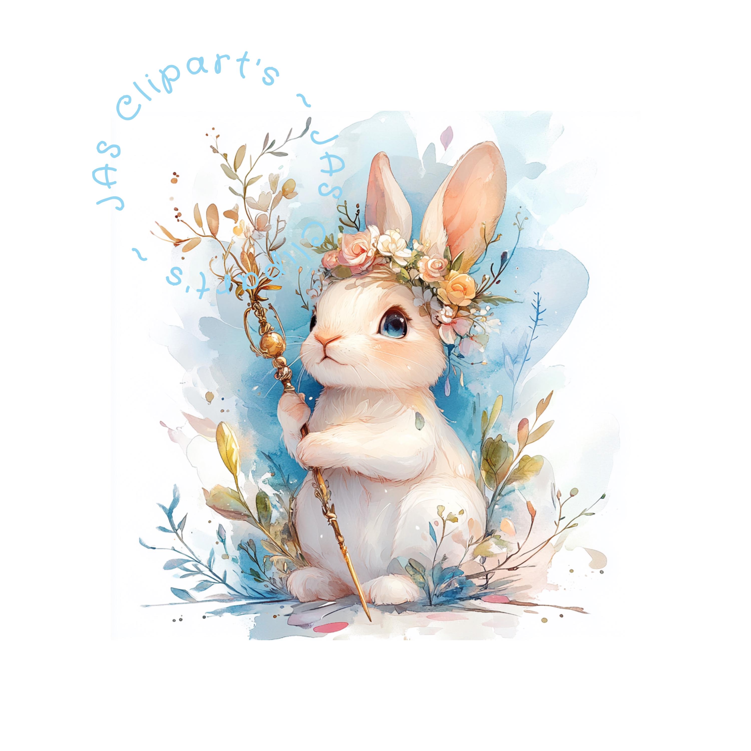 Watercolor Bunny Clipart | Floral Crown Rabbit PNG (digital Download ...