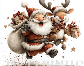 Whimsical Christmas Clipart: Funny Holiday Graphics (Digital Download - 24PNGs)