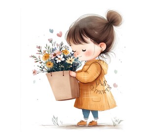 Imágenes prediseñadas de flores de primavera en acuarela / Pegatinas infantiles para guardería (Descarga digital)