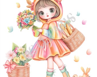 Pastel Whimsical Girl Clipart | Floral Nursery Art (Digital Download)