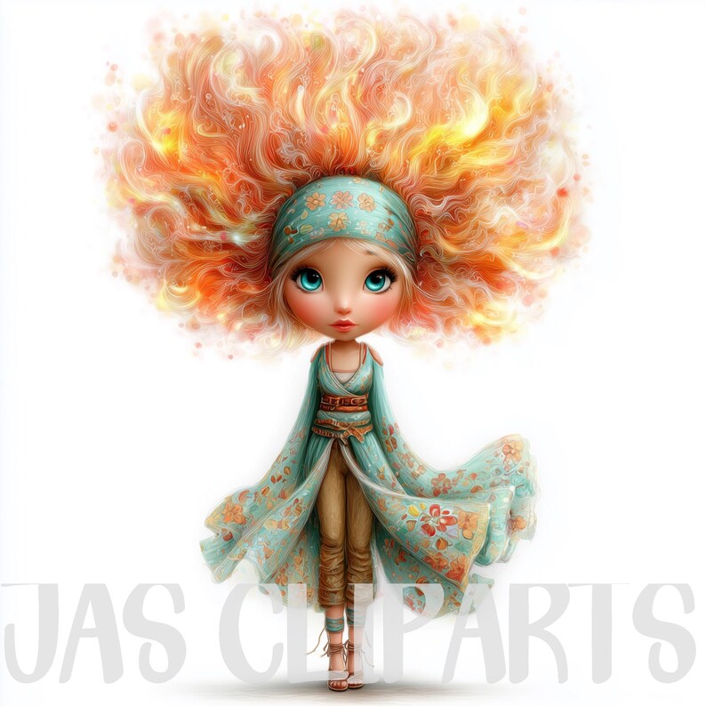 14 Kids Clipart PNG Bundle: Stylish Whimsical Girls Curly Hair Girl ...