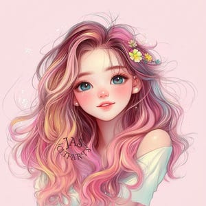 15 Fashion Girl Clipart - Rosa Planner Acquerello Clipart JPGs Stravagante Fiore Capelli Primavera Junk Journal Scrapbooking Uso Commerciale