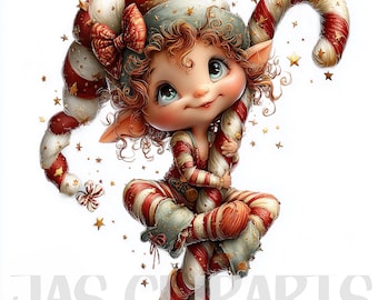 14 imágenes prediseñadas de elfas navideñas: imágenes gráficas de elfas rojas festivas, kit de descarga digital para scrapbooking y creación de tarjetas, fantasía, caprichoso