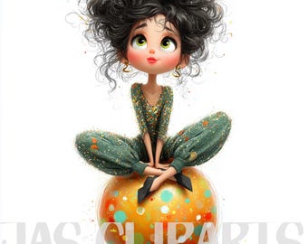 9 imágenes prediseñadas de niñas navideñas en acuarela: PNG navideños caprichosos, imágenes PNG de niñas festivas (descarga digital)