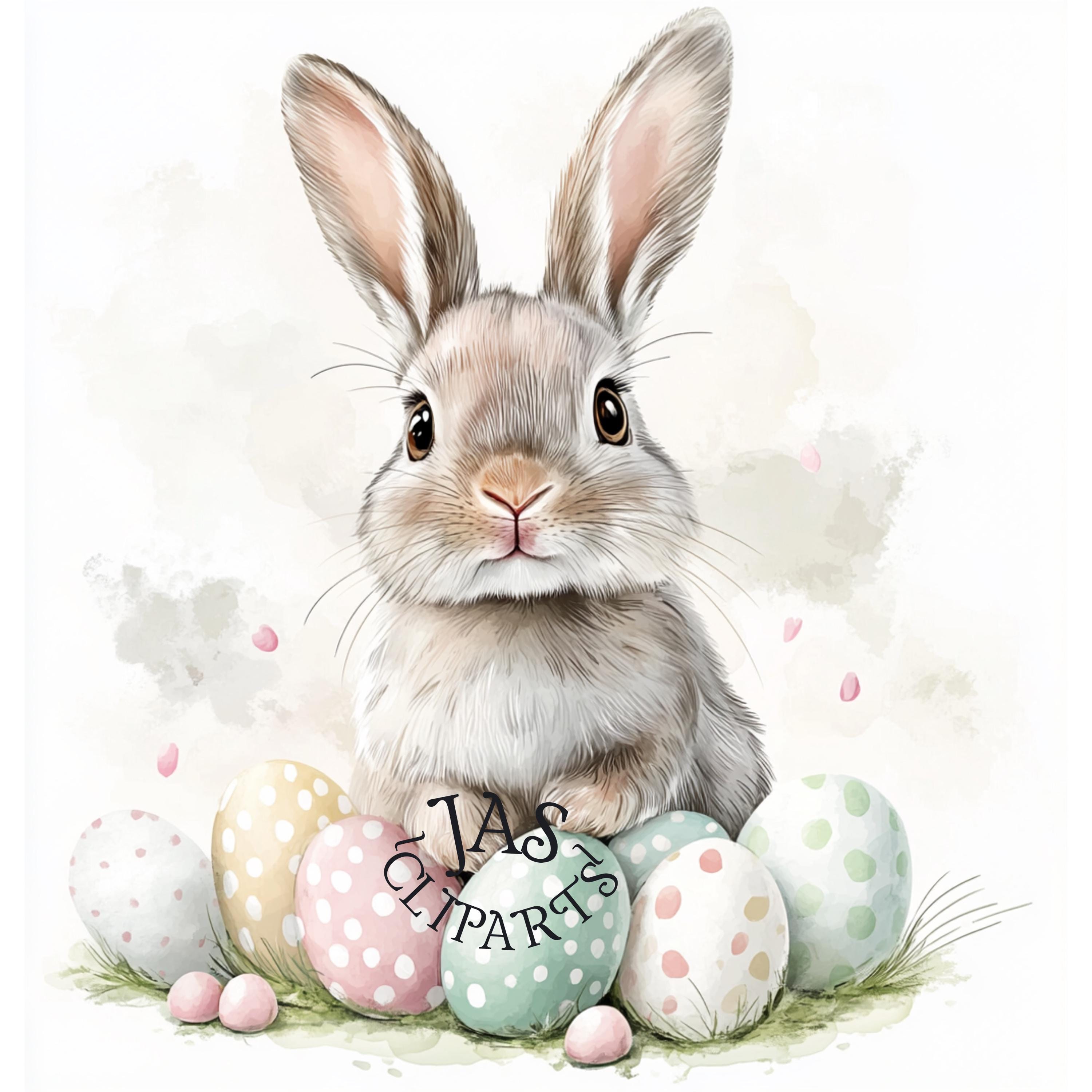 水彩イースターバニークリップアート - パステルエッグ、春のイラスト