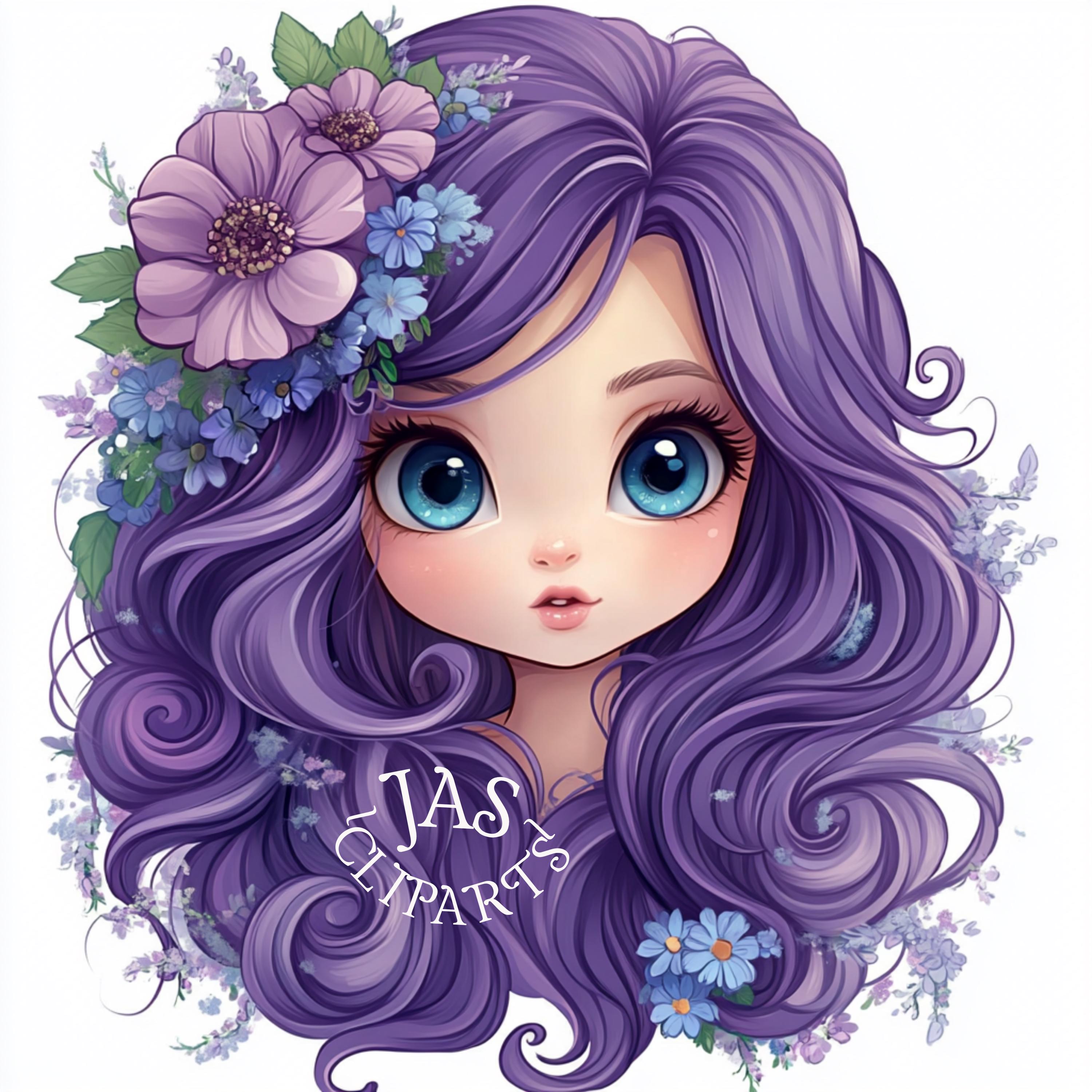 Watercolor Purple Fairy Clipart – Floral Princess PNG, Spring Art ...