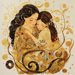 Mutter und Tochter Clipart | Mama Muttertag Geschenk Mama und ich - Geschenk für Mama und Kind - liebevolle Mutter und Kind Illustration florales Decoupage
