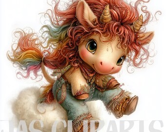 12 Rainbow Boho Horse PNG: Watercolor Horse PNG, Card Making, Fall Pony Clipart PNGs for Nursery Decor (Digital Download)