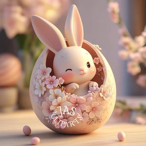 Coelho de Páscoa fofo em clipart de ovo floral – Coelho de primavera PNG Pastel Aquarela Arte digital Sublimação de Páscoa DIY Design de artesanato Uso comercial