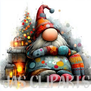 12 Quirky Christmas Gnome Clip Art: Watercolor Clipart JPG, Junk
