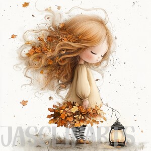 Herbst Mädchen Aquarell Clipart, Herbst Blätter PNG, kommerzielle Nutzung (digitaler Download)