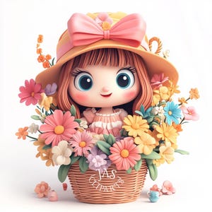 12 baby shower clipart-3D pop-art png mode meisje mand bloem lente kinderkamer clipart verjaardagskaart maken junk Journal commercieel gebruik