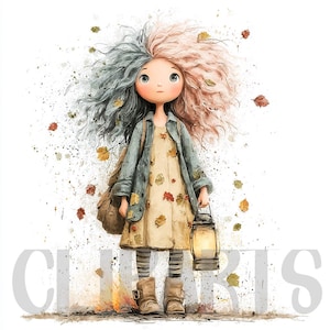 Autumn Girl Watercolor Clipart: Fall Pumpkin Season Illustration (Digital Download PNG Files 300 DPI)