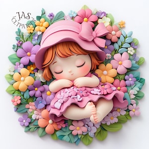 10 Baby Shower Clipart - 3D-Pop Plastilin Kunst Cute Pink Baby Girl Frühling PNG Blume Clipart Junk Journal Geburtstagskarte, die Scrapbooking macht