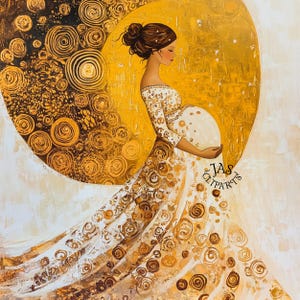 Clipart de maternidade | Arte de Dia das Mães em ouro inspirada em Klimt | Clipart digital caprichoso de meados do século moderno | Uso comercial