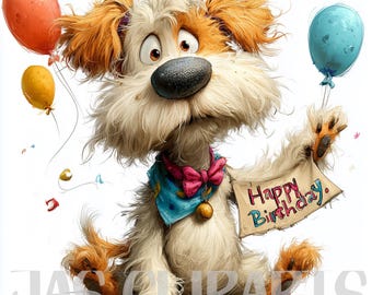 Clipart verjaardag hond: aquarel puppyafbeeldingen (direct downloaden)