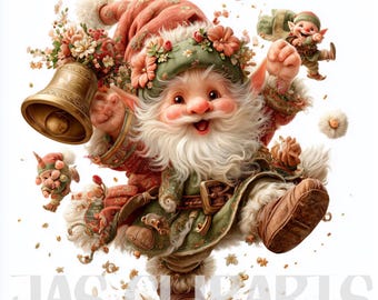 Whimsical Santa & Elves Clipart: Vintage Christmas PNG (Digital Download)