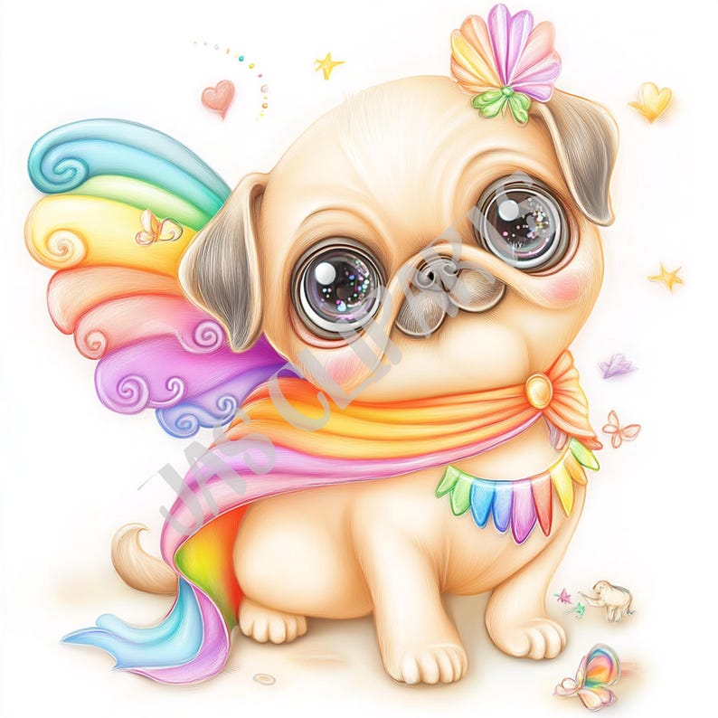 Pug Cartoon Spring Rainbow Pug Clipart PNG – Spring Cute Pastel Dog With Wings, Kawaii ...