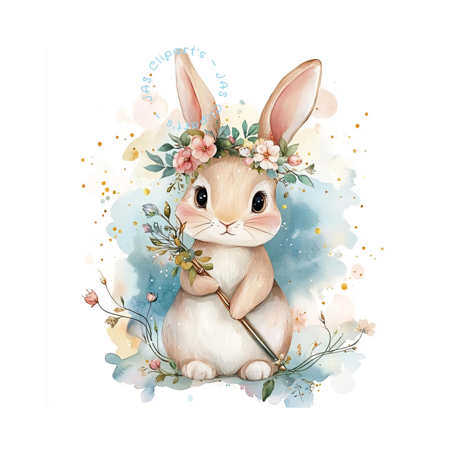 Watercolor Bunny Clipart | Floral Crown Rabbit PNG (digital Download ...
